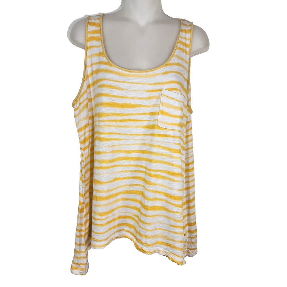 Jones New York Sport Womens Tank Top Large Orange White Striped Scoop Pocket
